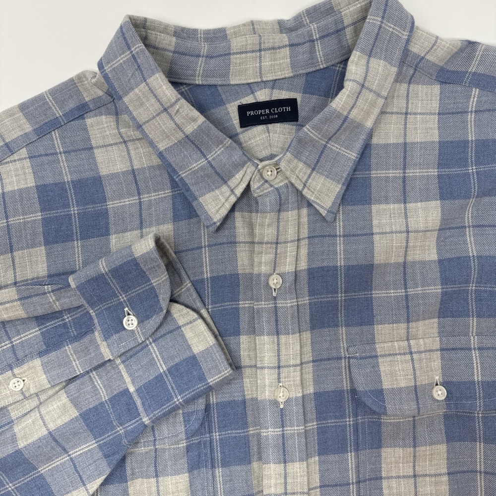 Proper Cloth Long Sleeve‎ Flannel Shirt Men's 3XL Blue Gray Plaid